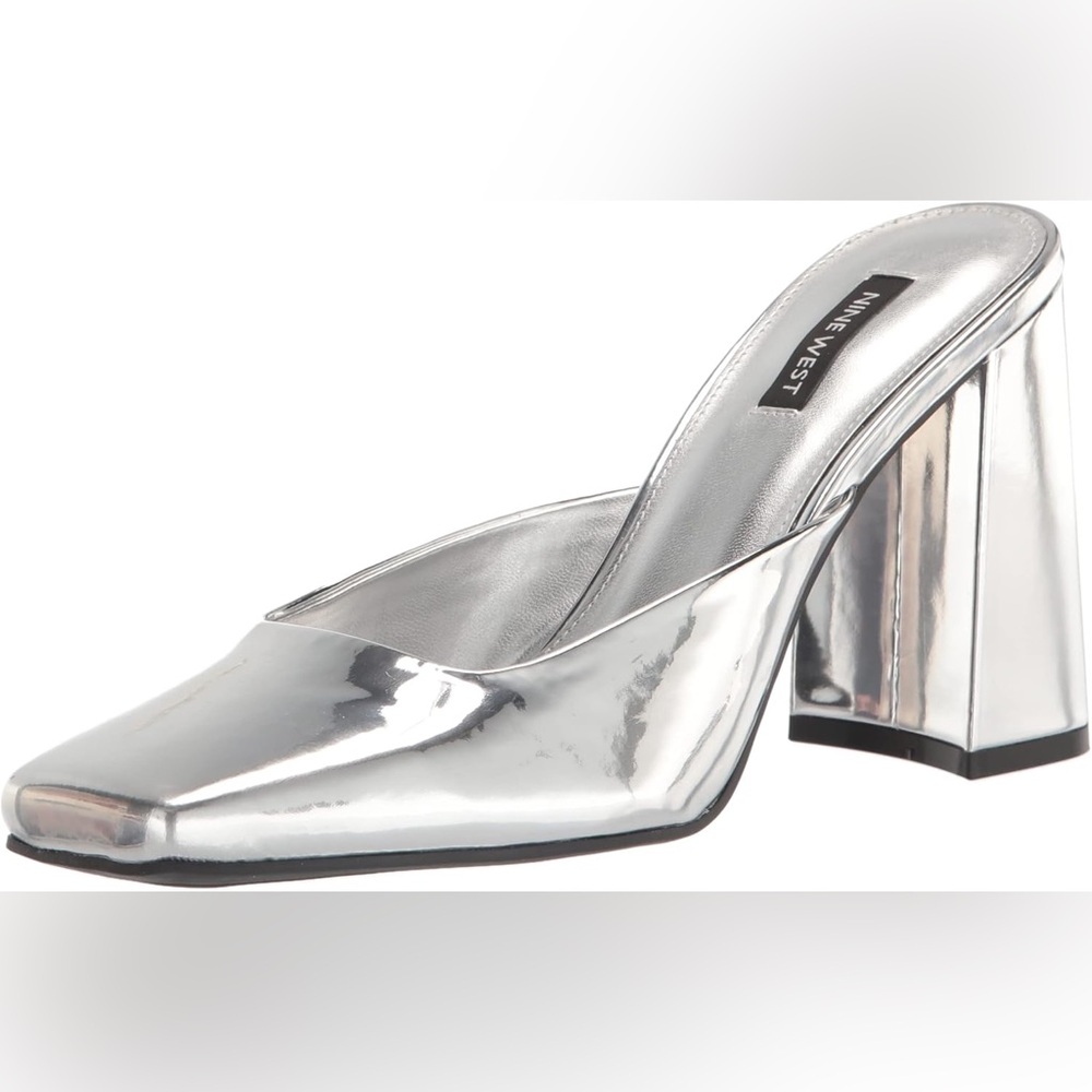 NINE WEST Yogi Square Toe Mule - Silver Size 7.5
